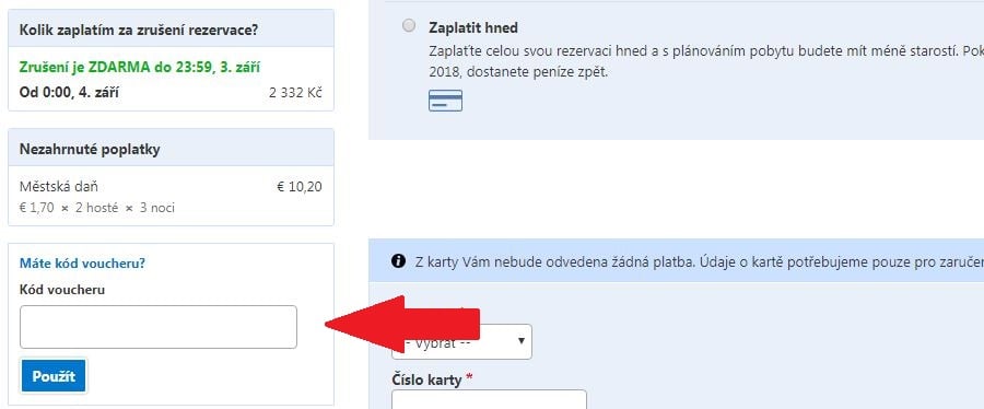 Obrázek portálu Booking.cz, kde můžete uplatnit slevy