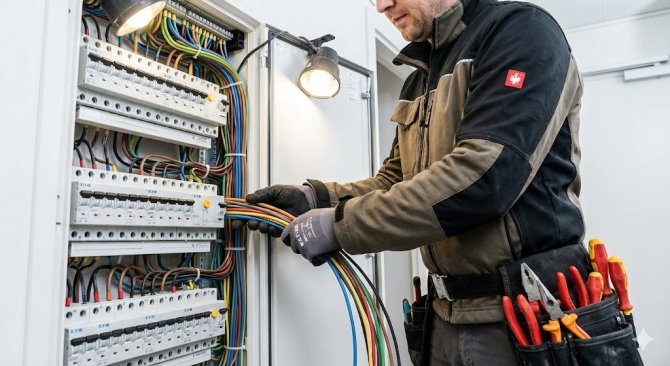 Profesion&aacute;ln&iacute; elektrik&aacute;ř zapojuje rozvaděč s použit&iacute;m kvalitn&iacute;ho materi&aacute;lu z nab&iacute;dky K&V ELEKTRO. Prohl&eacute;dněte si v doln&iacute; č&aacute;sti str&aacute;nky sekci pro profesion&aacute;ly a využijte množstevn&iacute; slevy na kabely a jističe.