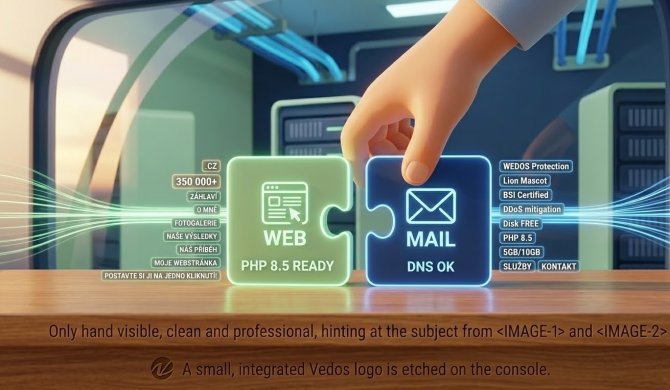 Snadn&eacute; nastaven&iacute; webhostingu a spr&aacute;va dom&eacute;n u Vedos bez technick&yacute;ch znalost&iacute;. Využijte intuitivn&iacute; administraci pro oddělen&eacute; nastaven&iacute; webu a e-mailů, kter&eacute; &scaron;etř&iacute; v&aacute;&scaron; čas i nervy při spou&scaron;těn&iacute; nov&eacute;ho online projektu.